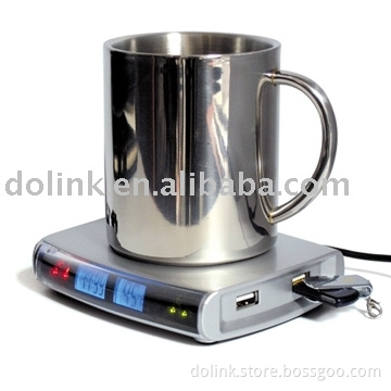 USB Cup Warmer &amp; HUB With LCD Clock and Thermometer